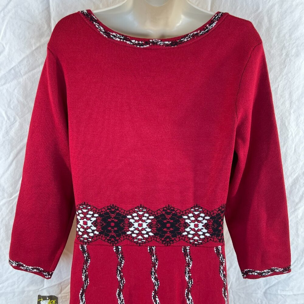 NWT Taylor Red A-Line Midi Sweater Dress $250 - Picture 7 of 15